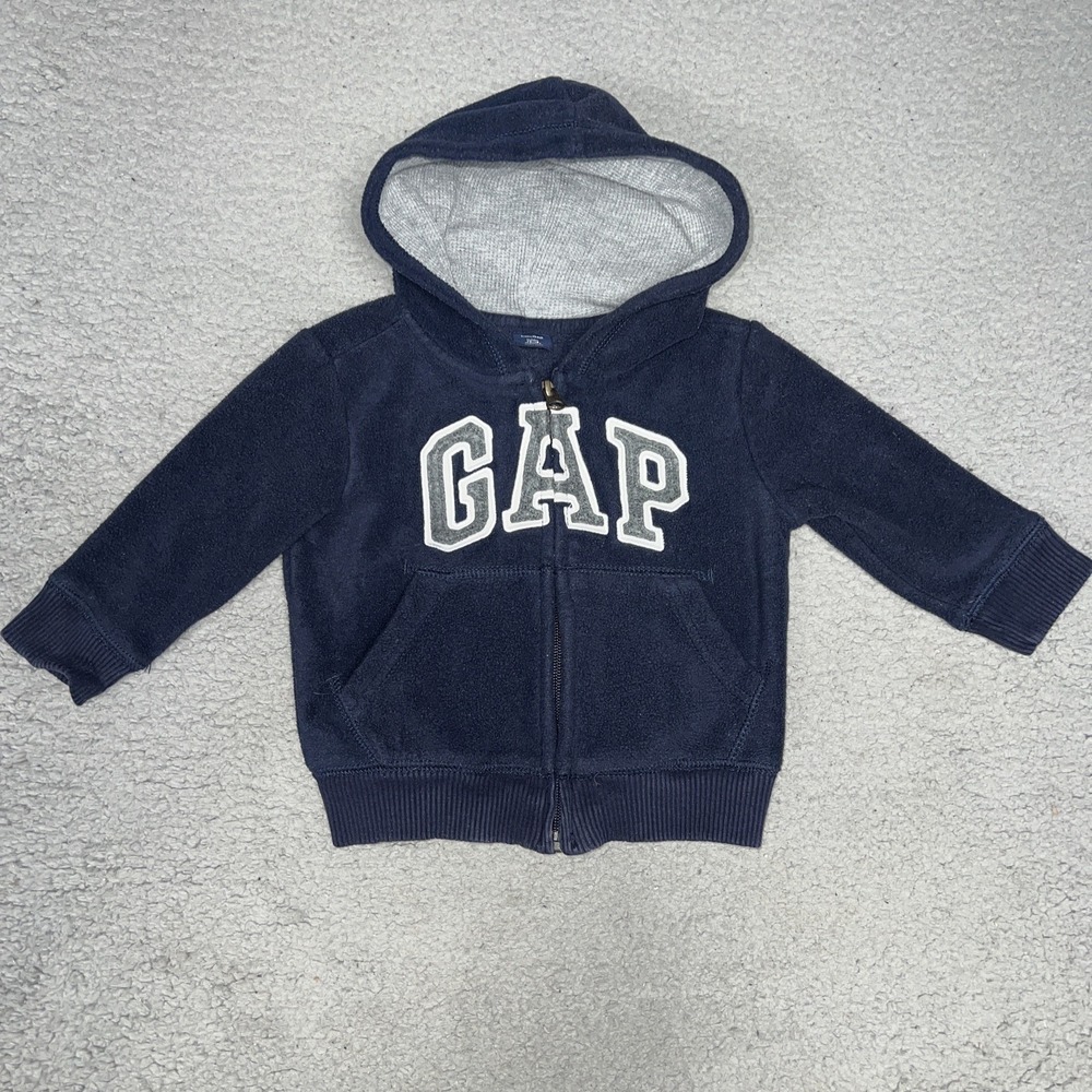 VTG Baby Gap Hoodie Toddler‎ Sz 12-18 Months Blue Fleece Waffle Knit Hood Jacket